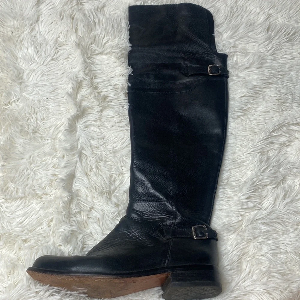 Steve Madden Black Over The Knee Leather Riding Boots Size 6.5